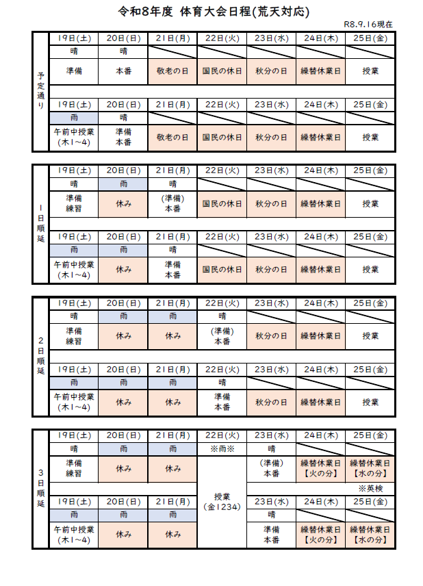 体育大会（荒天対応）
