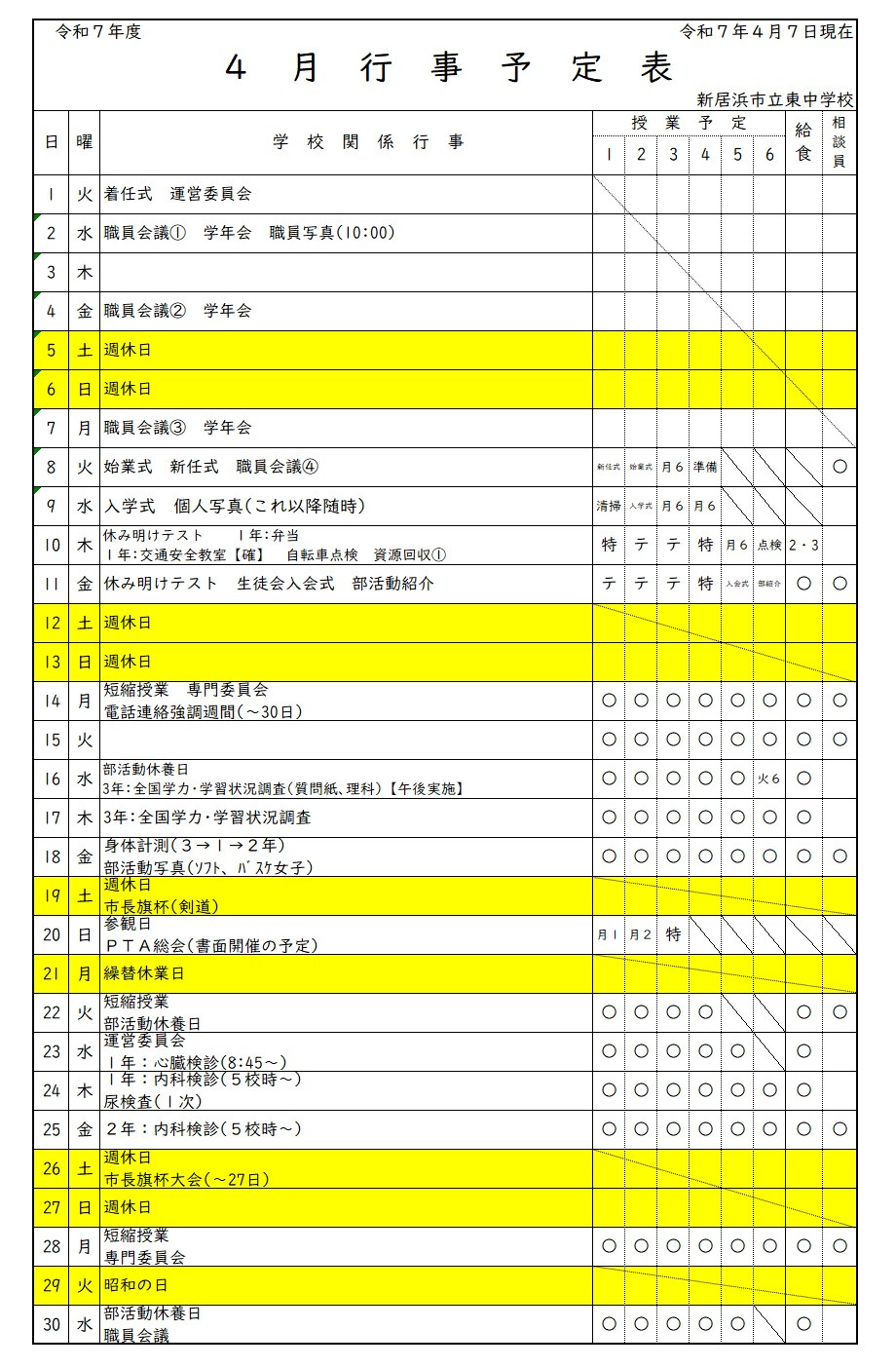 4月（7日更新）